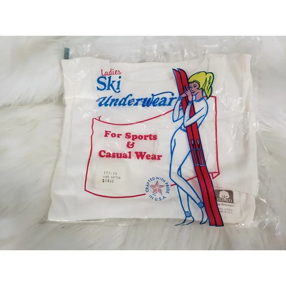 NEW READ DESCRIPTION Ski Underwear Ladies Large Made USA White Shirt Vintage